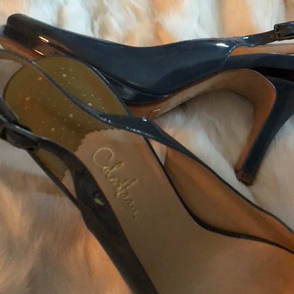 Teal patent Cole Haan Nike slingback peeptoe heels